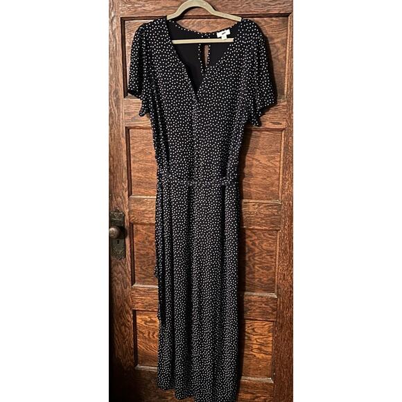 J. Jill Pants - J Jill Navy Blue White Polka Dot Jumpsuit Wide Leg Women’s Sz L